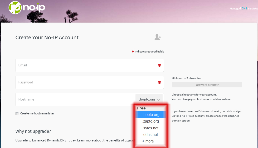 create an account with No-Ip DDNS provider