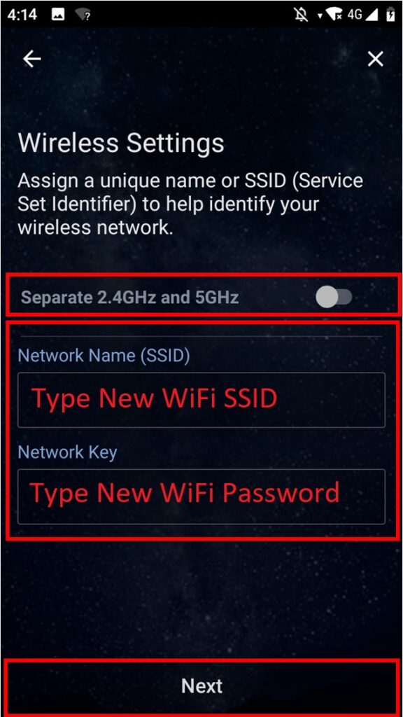 Router's mobile app interface for managing WiFi network settings