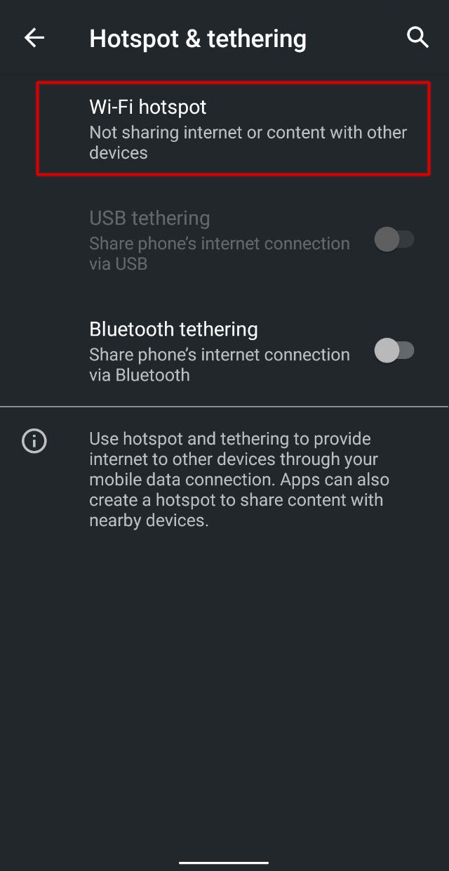 Mobile Hotspot enabled on an Android device, symbolizing the readiness of the device to share its internet connection.