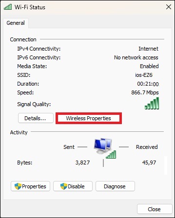Accessing Network Details: Clicking on Wi-Fi Properties