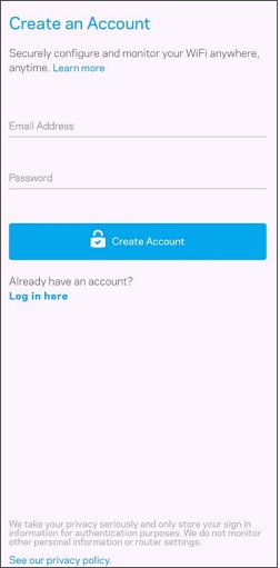 shows creating linksys app account