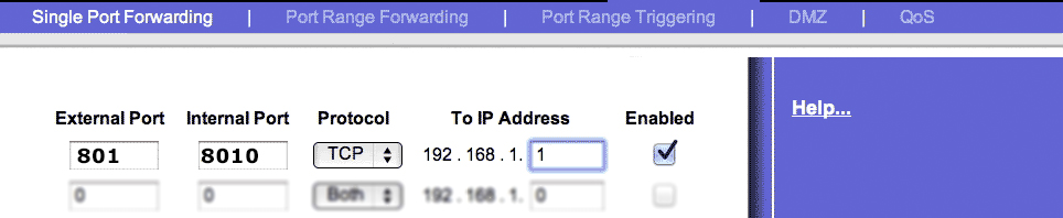 represent a Port Forwarding Configuration Page 