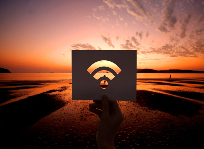 A network of WiFi signals interconnected by routers and access points, symbolizing the global reach and interconnectedness of WiFi technology.