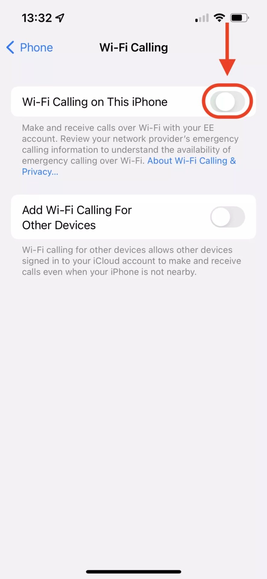 turning on Wi-Fi Calling Option for Other Devices