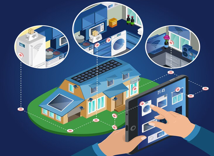 A collection of smart home devices, including thermostats, lighting systems, and security cameras, showcasing the practical applications of IoT in everyday life.