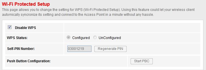 Router WPS settings page showing options to enable or disable WPS and configure WPS connections.