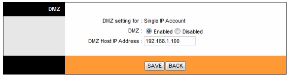 Screenshot of the DMZ configuration page in a modem router's settings. Understanding DMZ